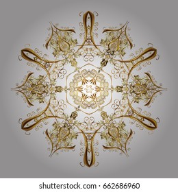White simple Christmas pattern - varied Xmas gold snowflakes with dots. Happy New Year winter background. Vector design for textile, wallpaper, fabric, wrapping paper.