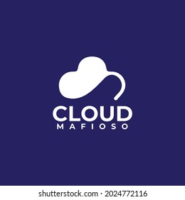 White simple cloud, mafia hat vector logo design template