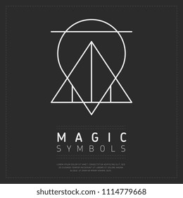 White simple element of sorcery symbol in lines on dark gray background