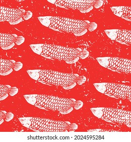 White simple fish seamless pattern vector image grunge effect

