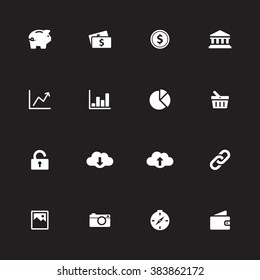 white simple flat finance and technology icon set 4 for web design, user interface (UI), infographic and mobile application (apps)