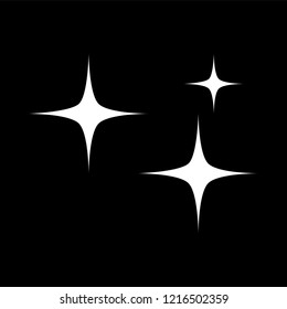 White simple flat style light star flares  isolated on black background. Vector illustration