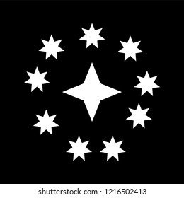 White simple flat style light star flares  isolated on black background. Vector illustration