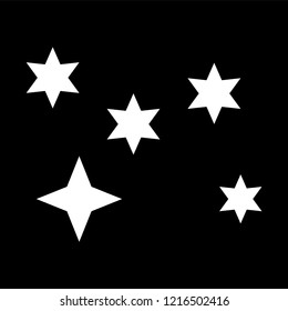 White simple flat style light star flares  isolated on black background. Vector illustration