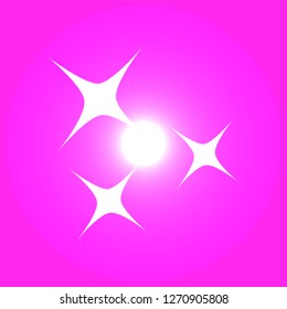 White simple flat style light star flares isolated on pink background