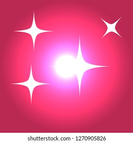 White simple flat style light star flares isolated on pink background