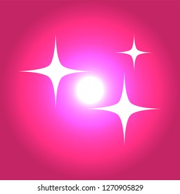 White simple flat style light star flares isolated on pink background