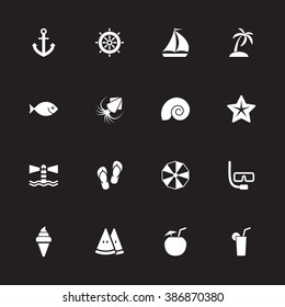 white simple flat summer icon set 9 for web design, user interface (UI), infographic and mobile application (apps)