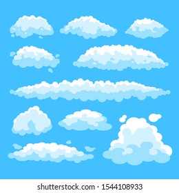 white simple isolated clouds set. Vector flat graphic design illustration