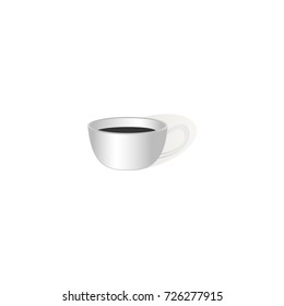 White simple low 3d classic coffee Cup with shadow on white background.