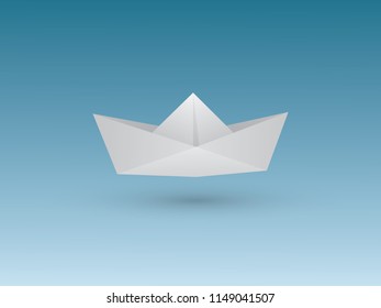 A white simple paper boat using page on blue background vector illustration