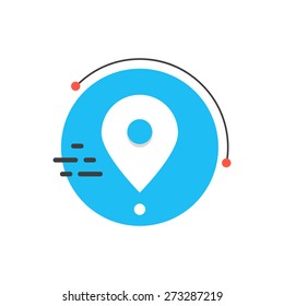 white simple pin icon on blue circle. concept of orbit satellite, mapping, coordinates, positioning, geography. isolated on white background. flat style trendy modern logo design vector illustration