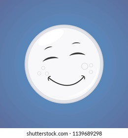 White Simple Smiling Moon with closed eyes Cartoon Character. Vector Illustration Isolated On Blue Background. Cute smiling moon icon. Vector graphic illustration EPS 10.