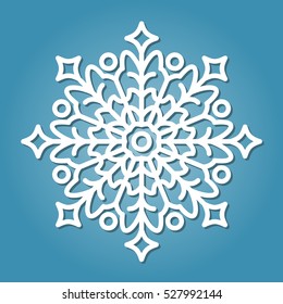 White simple snowflake on blue background. Eps-8.