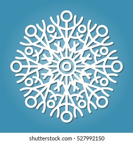 White simple snowflake on blue background. Eps-8.