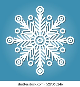 White simple snowflake on blue background.