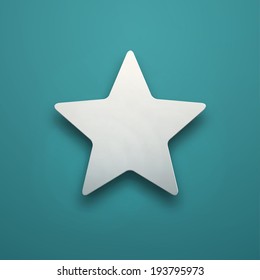 White simple star on a turquoise background with realistic shadow. Eps10 vector image.