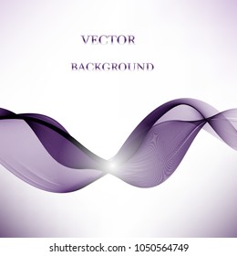 White simple template with purple waves. Light background with violet wavy ribbon. lilac curled streams on white backdrop.