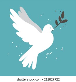 White simple vector dove on blue background illustration for international peace day