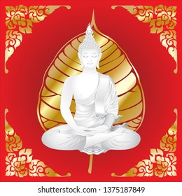 white simulates buddha meditation on red gold background vector illustration isolated