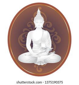 white simulates buddha meditation on brown gold background vector illustration isolated