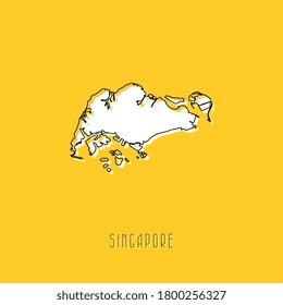 White Singapore country map with black outline on yellow background. Simple geographic territory template concept. Vector ilustration easy to edit and customize. EPS10
