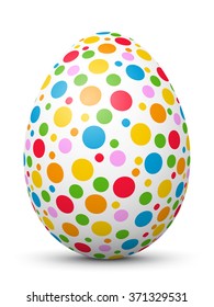 White Single Vector Easter Egg with Abstract Colorful Pattern - Beautiful Close Up Design with Smooth Shadow on the Ground. Colored Dotted - Points. Painted in Vivid Colors.