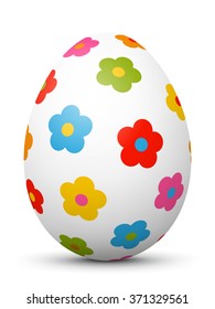 White Single Vector Easter Egg with Abstract Colorful Pattern - Beautiful Close Up Design with Smooth Shadow on the Ground. Blossom - Flowers Shapes. Painted in Vivid Colors.