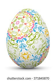 White Single Vector Easter Egg with Abstract Colorful Pattern - Beautiful Close Up Design with Smooth Shadow on the Ground.
