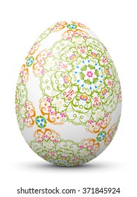 White Single Vector Easter Egg with Abstract Colorful Pattern - Beautiful Close Up Design with Smooth Shadow on the Ground.