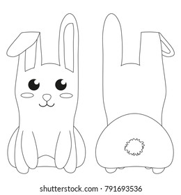 White sitting rabbit black and white poster. Paper cut 2 two sides. Coloring book page for adults and kids. Easter themed vector illustration gift card certificate or banner, icon logo patch sticker