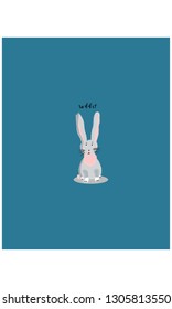 White sitting rabbit cartoon character vector