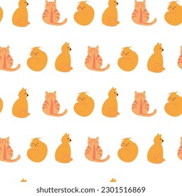 White sitting and sleeping cats seamless vector background. Cats in different positions. Animal patterns