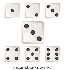 White Six-Sided Dice Vector Icon Illustration Set