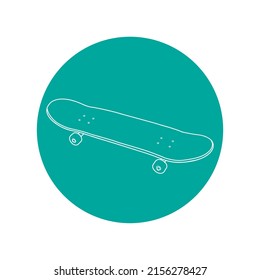 White skate icon with a blue circle on a white background