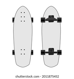 Vista frontal y posterior de patineta blanca, ilustración vectorial