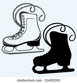 White skates. Isolated on blue background