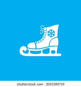 White skates on a blue background. Winter pictogram.
