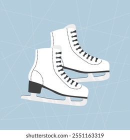 Patines blancos sobre hielo. Ilustración de icono de patinaje artístico sobre hielo. Iconos de patines de deportes de invierno. Ilustración plana