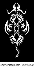 White skeleton of the dragon on the black background