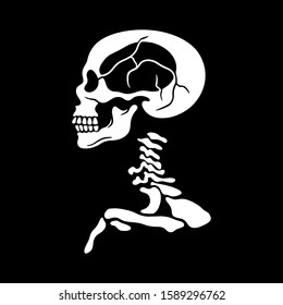 White skeleton on black background