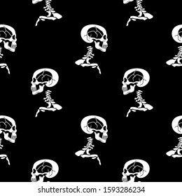 White skeleton seamless pattern on black background