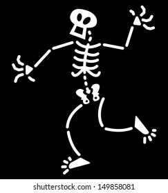 White skeleton showing an expression of surprise and fear after suffering a fright