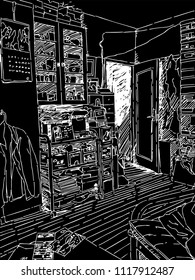 White Sketch of the messy room