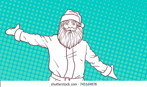 White Sketch Of Santa Claus On Colorful Pop Art Comic Background Christmas Poster Design Vector Illustration