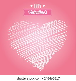 White sketched hearts with pink background, vector