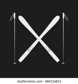 White ski icon on black background. Winter sports equipment. Vector illustration.