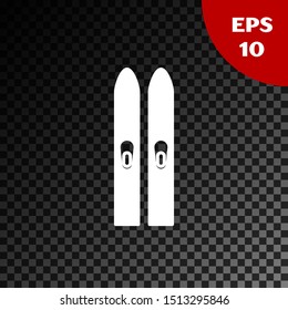 White Ski and sticks icon isolated on transparent dark background. Extreme sport. Skiing equipment. Winter sports icon.  Vector Illustration
