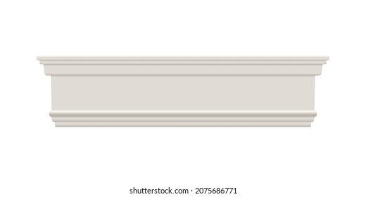 White skirting baseboard molding. Ceiling crown on white background. Plaster, wooden or styrofoam interior decor. Classic home design. Vector illustration.