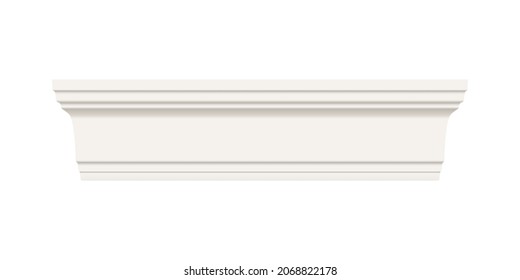 White skirting baseboard moulding. Ceiling crown isolated from background. Plaster, wooden or styrofoam interior decor. Classic home design. Vector illustration.